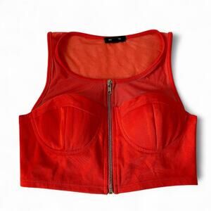 Miss Avenue Red Orange Cropped Mesh Tank Zip Up Top Dopamine Rave Festival S